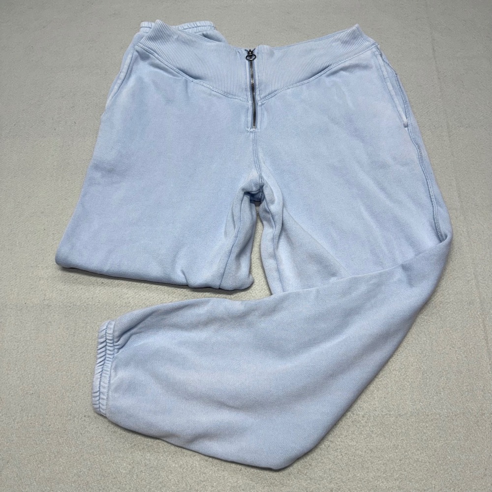 Aerie Front Zip Joggers Womens Large Light Blue Ribbed High Waist Sweatpants